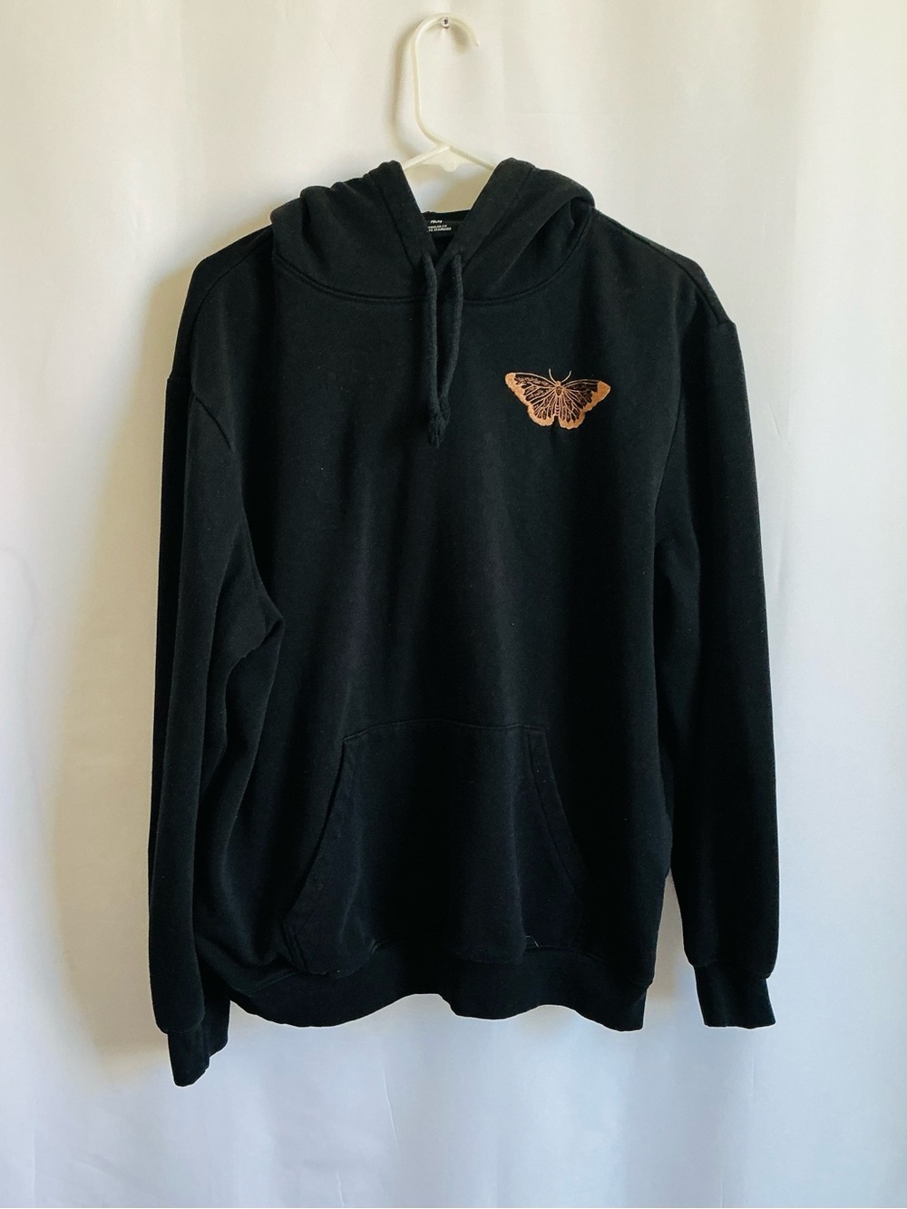 H&M Black Hoodie M Black Embroidered Butterfly Moth Regular Fit Fleece